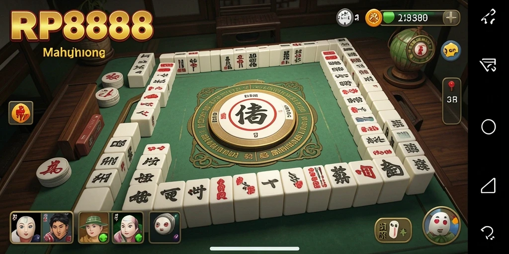 Tampilan screenshot gameplay menarik dari RP8888 dengan ubin Mahjong.