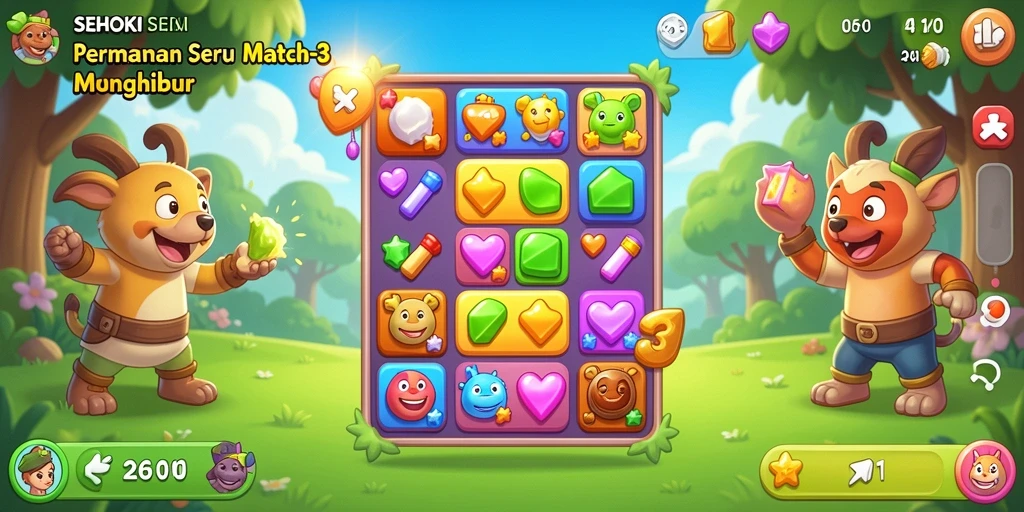 Screenshot SEHOKI menampilkan gameplay Match-3 yang menarik dan penuh warna.