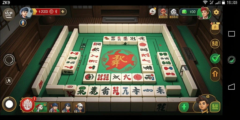 Screenshot gameplay ZK9 dengan suasana Mahjong yang memukau.